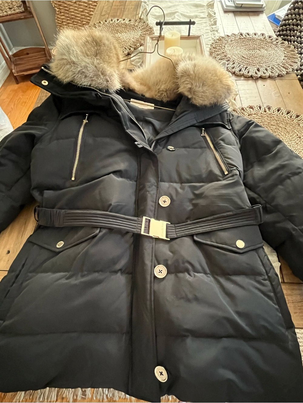Women’s XL MICHAEL Kors Black Quilted Puffer Coat with Faux Fur Trim